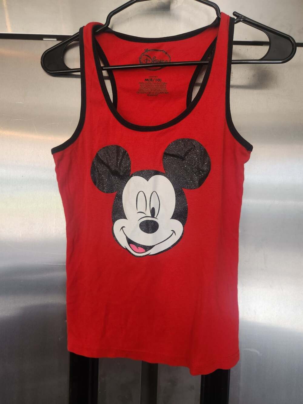 Disney Mickey Mouse Womens Racerback Tank Top M Red Black Trim Graphic Cotton